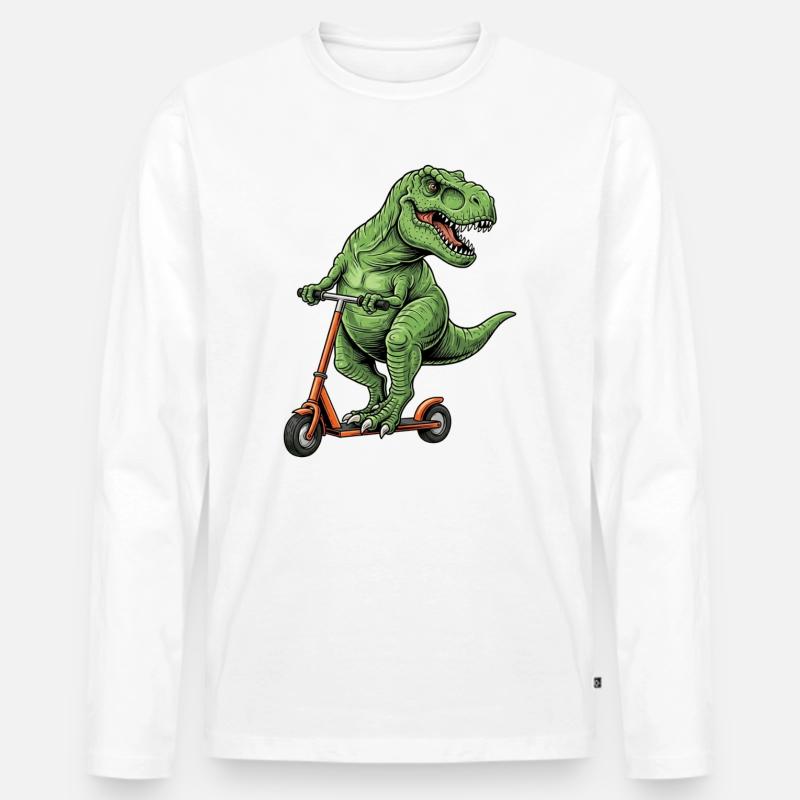 Dinosaurier-Roller T-Rex auf Scooter-Geschenken - Männer Premium Bio Langarmshirt - Weiß