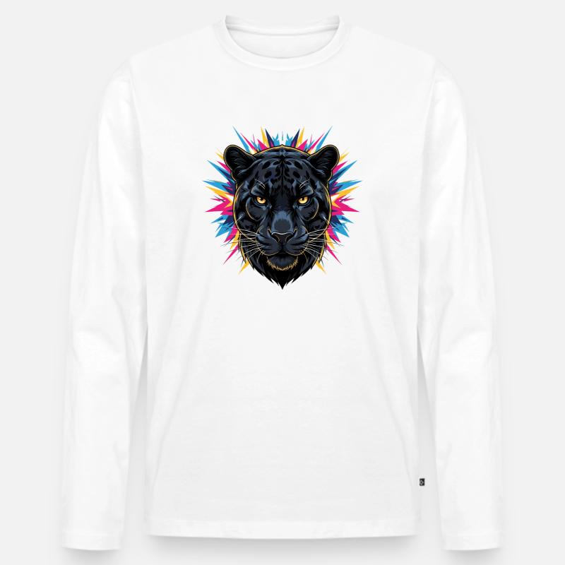 Neon Panther Kopf mit Farbspritzern - Männer Premium Bio Langarmshirt - Weiß