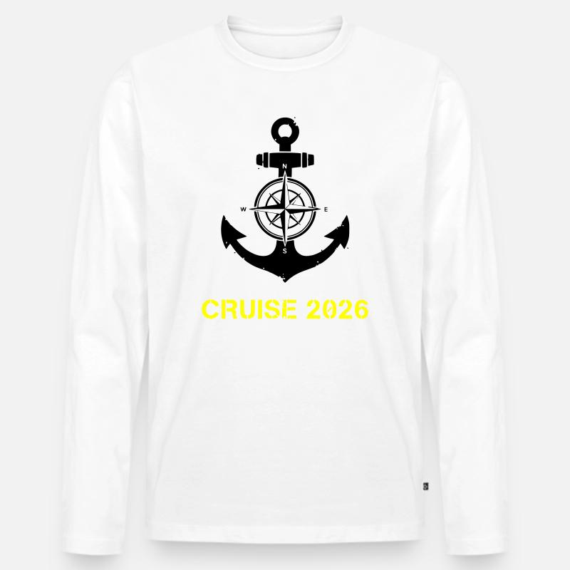 Cruise 2026 Anker Kompass - Männer Premium Bio Langarmshirt - Weiß