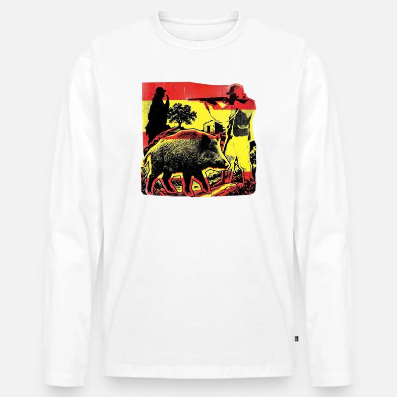 Jäger Spanien Flagge Spanisch Wildschwein - Männer Premium Bio Langarmshirt - Weiß