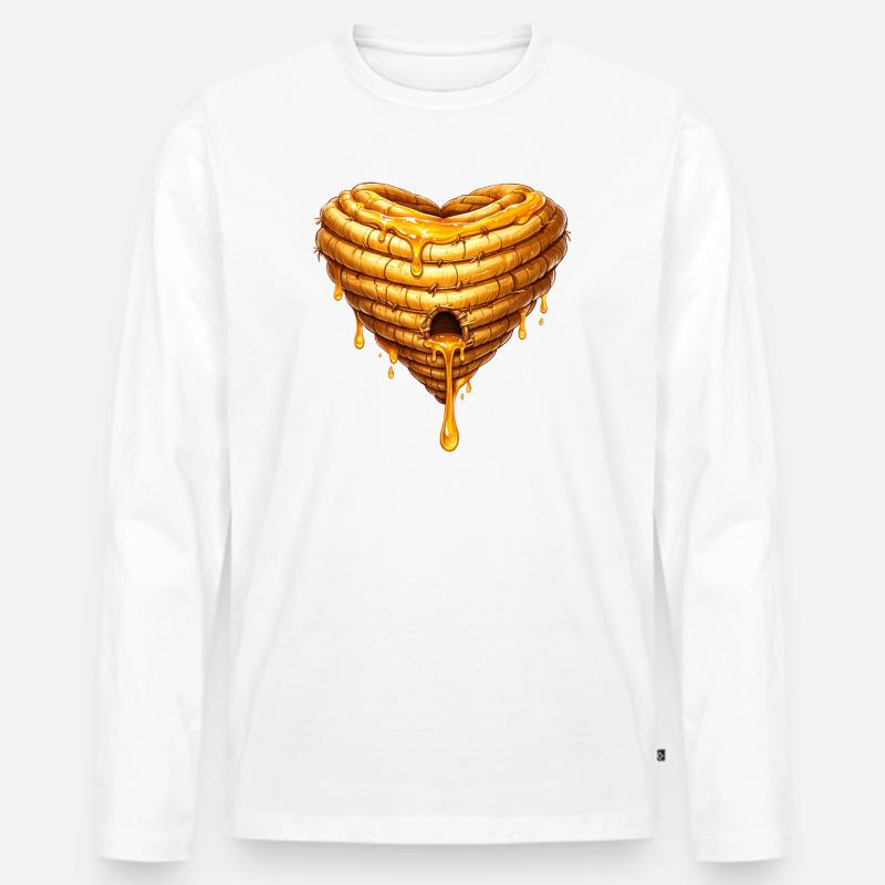 Herz Bienenkorb mit Honig Illustration  - Männer Premium Bio Langarmshirt - Weiß
