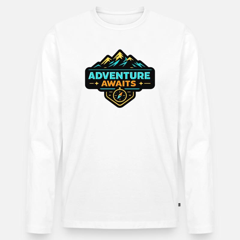 Abenteuer wartet Berglandschaft Kompass - Männer Premium Bio Langarmshirt - Weiß