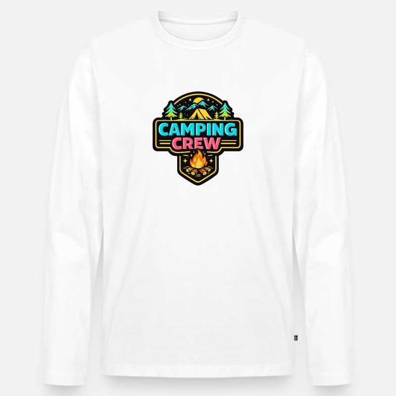 Camping Crew Abzeichen Neon - Männer Premium Bio Langarmshirt - Weiß