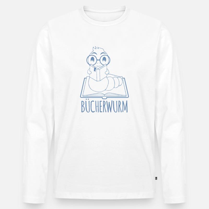 Bücherwurm Silhouette Minimalistisch Nerd - Männer Premium Bio Langarmshirt - Weiß