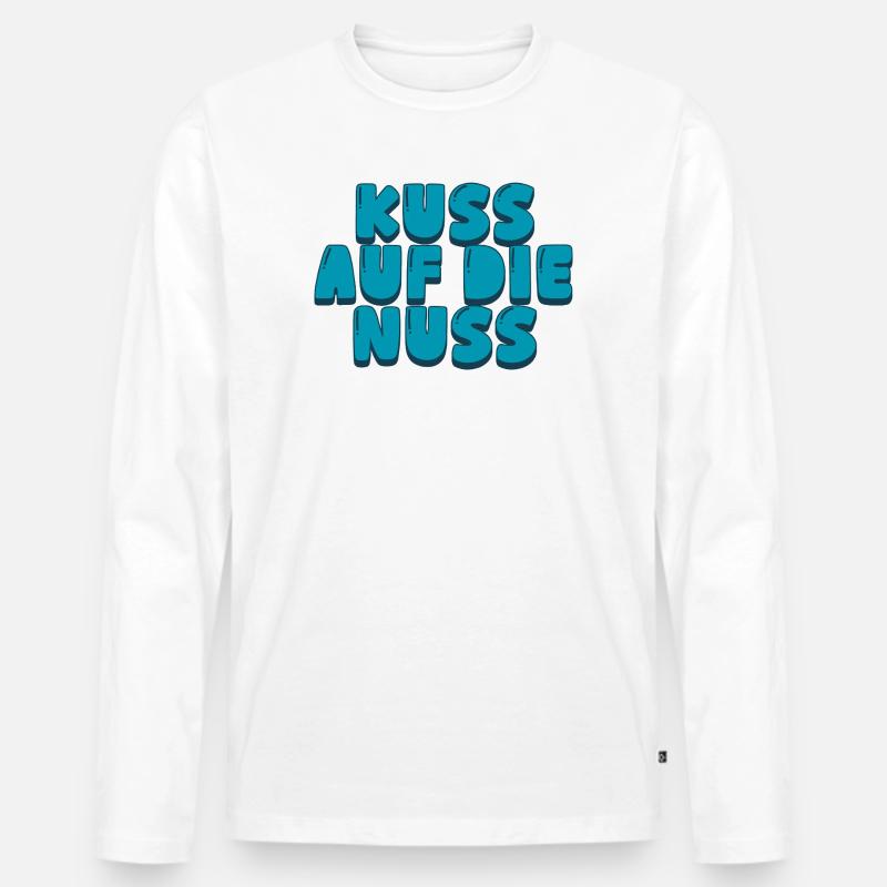 Kuss auf die Nuss - Männer Premium Bio Langarmshirt - Weiß