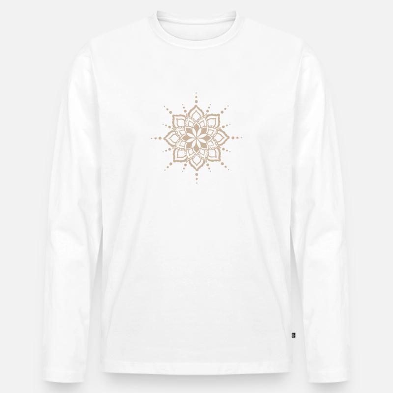 Beige Mandala Blütenblüte - Männer Premium Bio Langarmshirt - Weiß