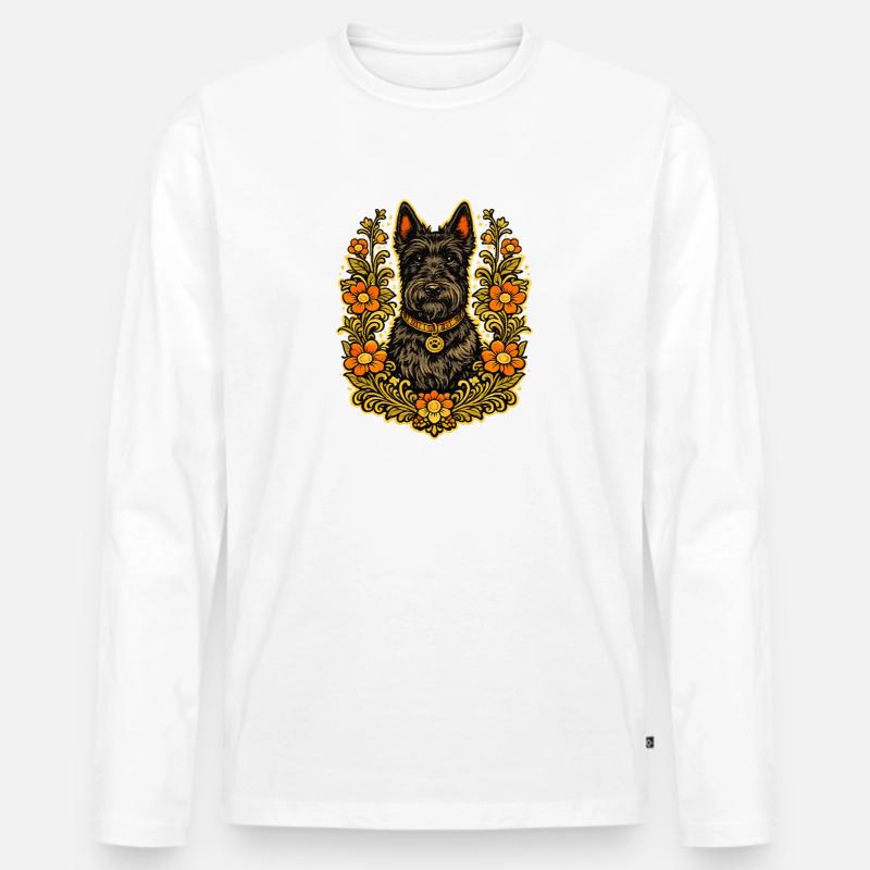 Floral Frame Scottish Terrier - Männer Premium Bio Langarmshirt - Weiß