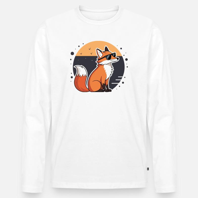 Fox Sun Dunkle Brille - Männer Premium Bio Langarmshirt - Weiß