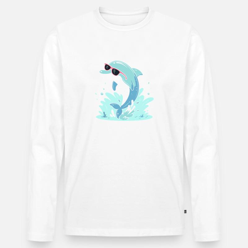 Delfin-Sommer-Pinkbrille - Männer Premium Bio Langarmshirt - Weiß