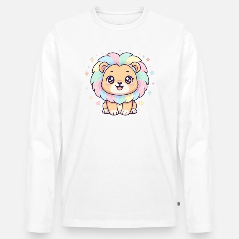 Pastell Löwe mit Regenbogenmähne - Männer Premium Bio Langarmshirt - Weiß