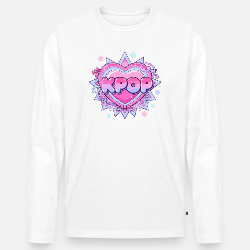 KPOP Pastell Herz Glow Design - Männer Premium Bio Langarmshirt - Weiß