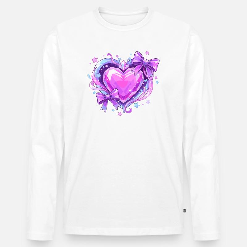 Lila Kristallherz mit Schleifen - Männer Premium Bio Langarmshirt - Weiß