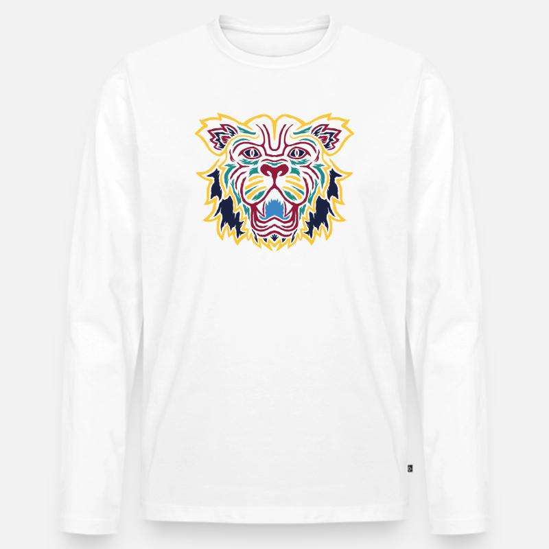 Bunter Tiger Blick Emblem - Männer Premium Bio Langarmshirt - Weiß