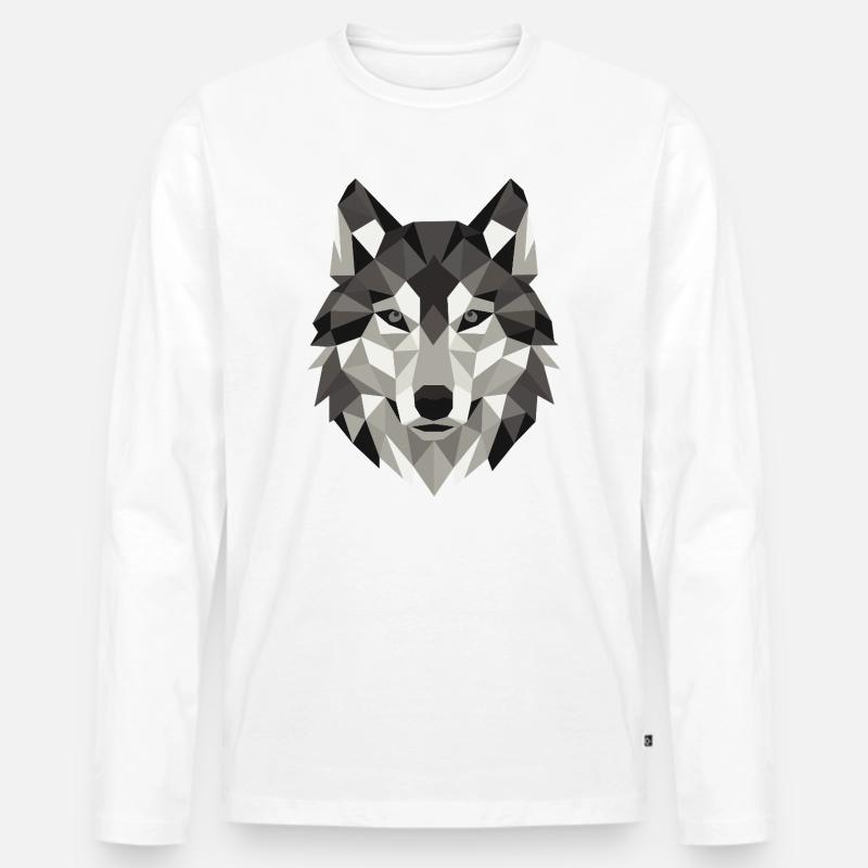 Wolfskopf Lowpoly Geometrie - Männer Premium Bio Langarmshirt - Weiß