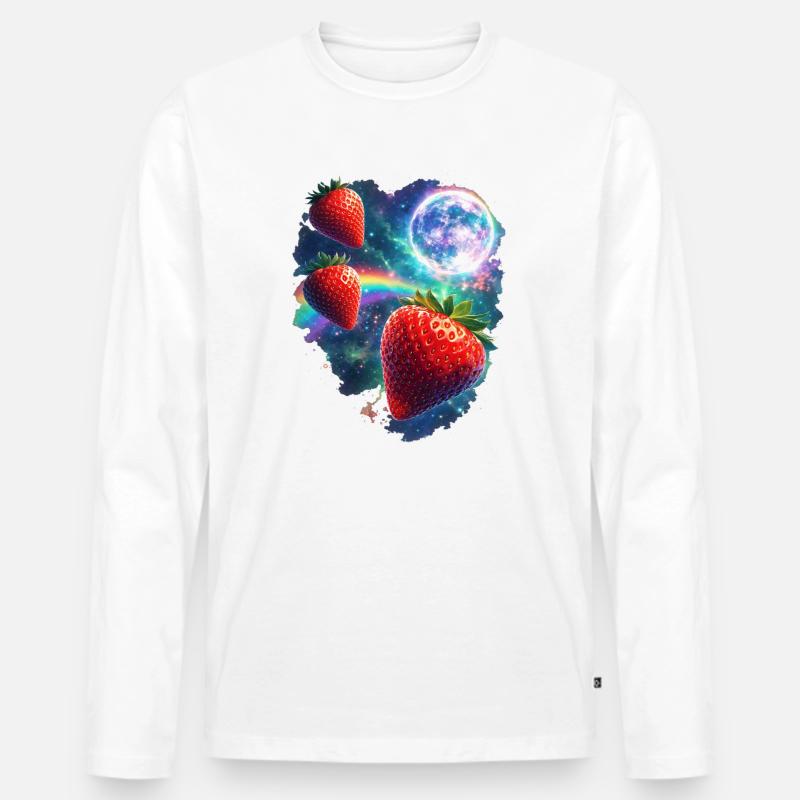 Kosmische Erdbeeren im Sternenlicht - Männer Premium Bio Langarmshirt - Weiß