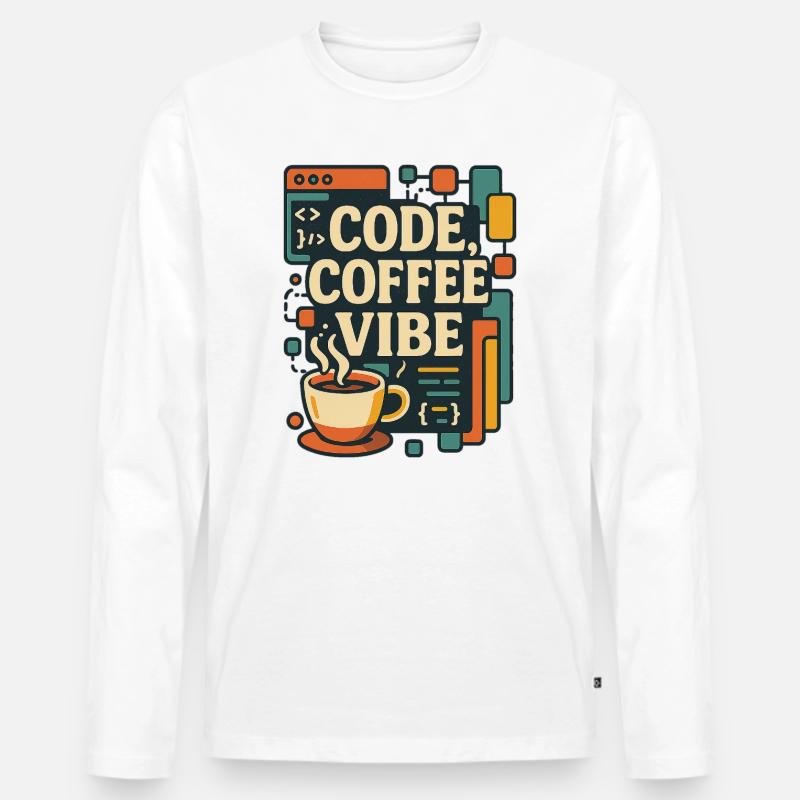 Code Coffee Vibe – Lustiges Programmer T-Shirt - Männer Premium Bio Langarmshirt - Weiß