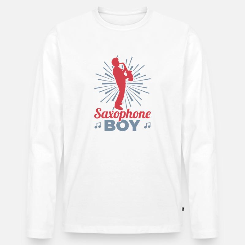 Junge der Saxophon spielt - Männer Premium Bio Langarmshirt - Weiß