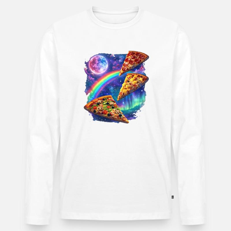 Kosmische Regenbogenpizza All - Männer Premium Bio Langarmshirt - Weiß