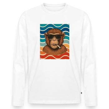 Wave Chimp with Sunglasses - Men's Premium Organic Long Sleeve Shirt - white - Front - Nico (187cm)