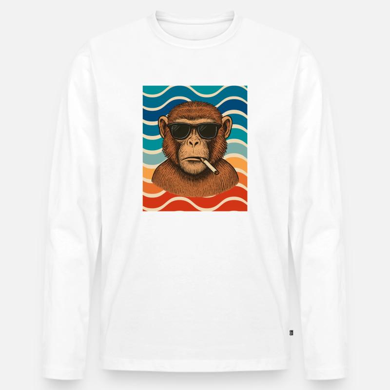 Wellen-Chimp mit Sonnenbrille - Männer Premium Bio Langarmshirt - Weiß