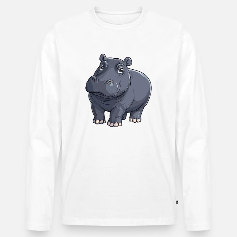 Hippo Nilpferd Illustration - Männer Premium Bio Langarmshirt - Weiß
