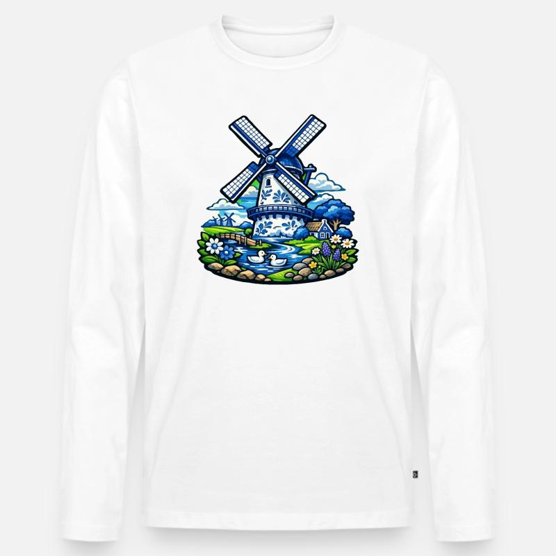 Blaue Windmühle im Garden - Männer Premium Bio Langarmshirt - Weiß