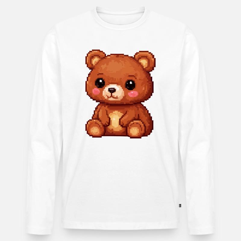 Teddybär Pixel Comic - Männer Premium Bio Langarmshirt - Weiß