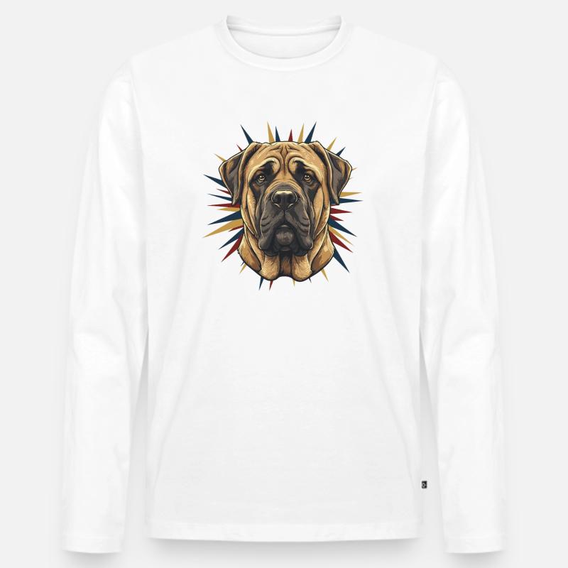 Mastiff Kopf mit Sternenkranz - Männer Premium Bio Langarmshirt - Weiß