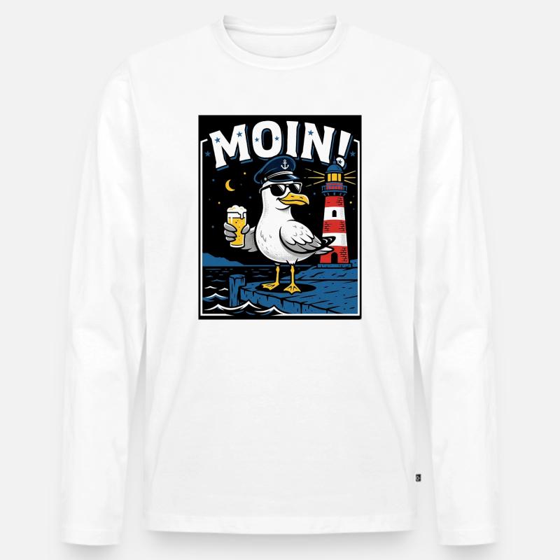 Küste Kneipe Möwe Bier - Männer Premium Bio Langarmshirt - Weiß