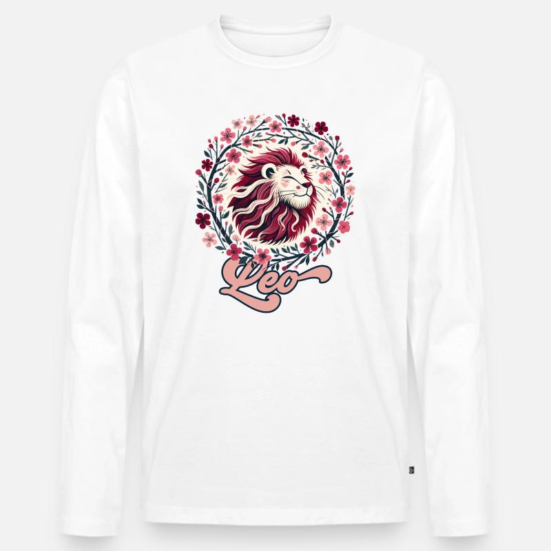 Floral Leo Circle - Männer Premium Bio Langarmshirt - Weiß
