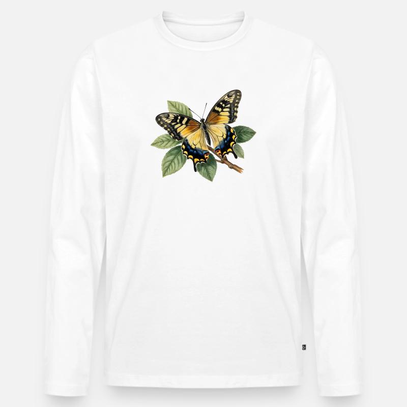 Schwalbenschwanz oder Große Haarsträhne, Papilio machaon - Männer Premium Bio Langarmshirt - Weiß