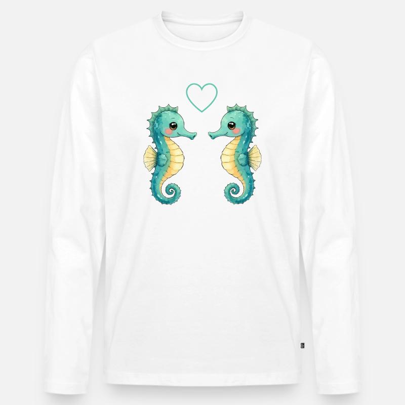 Zwei Seepferdchen Paar - Männer Premium Bio Langarmshirt - Weiß
