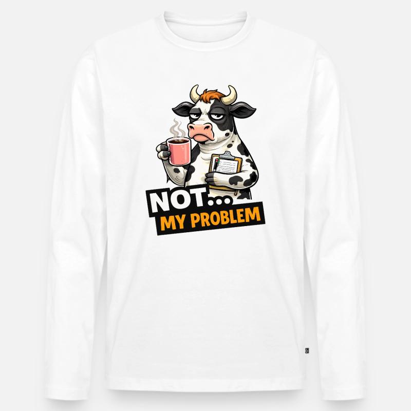 Nicht mein Problem: Kuhkaffee-Stimmung - Männer Premium Bio Langarmshirt - Weiß