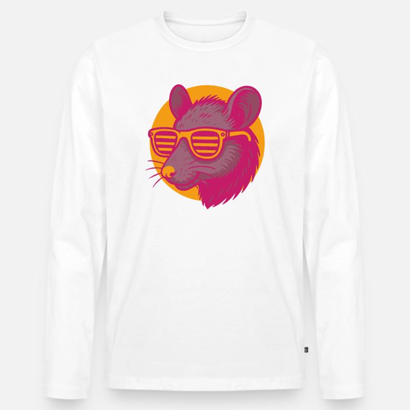 Ratte mit Sonnenbrille - Männer Premium Bio Langarmshirt - Weiß
