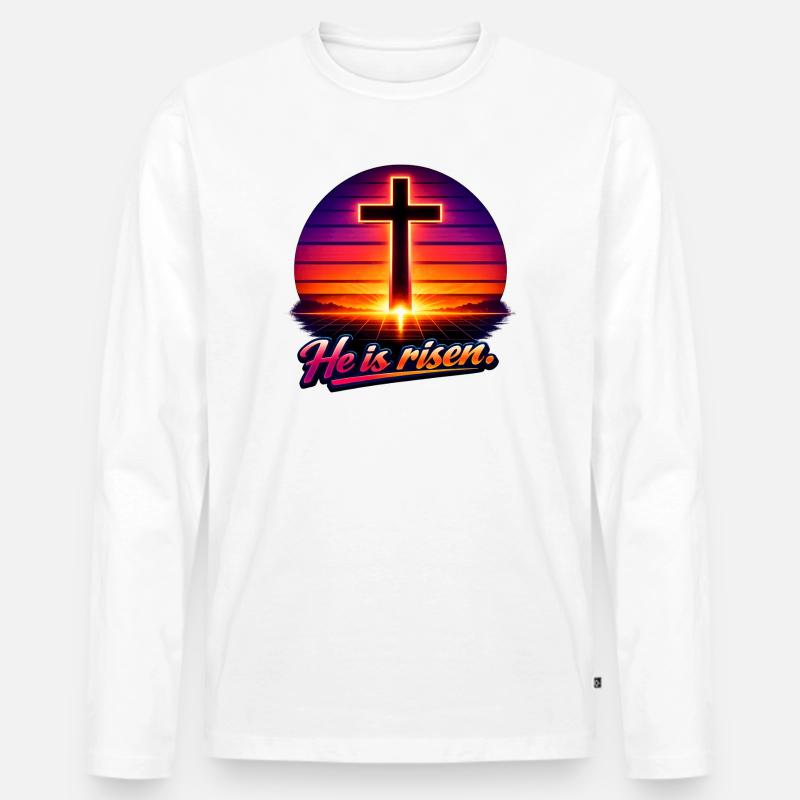 he is risen retro - Männer Premium Bio Langarmshirt - Weiß