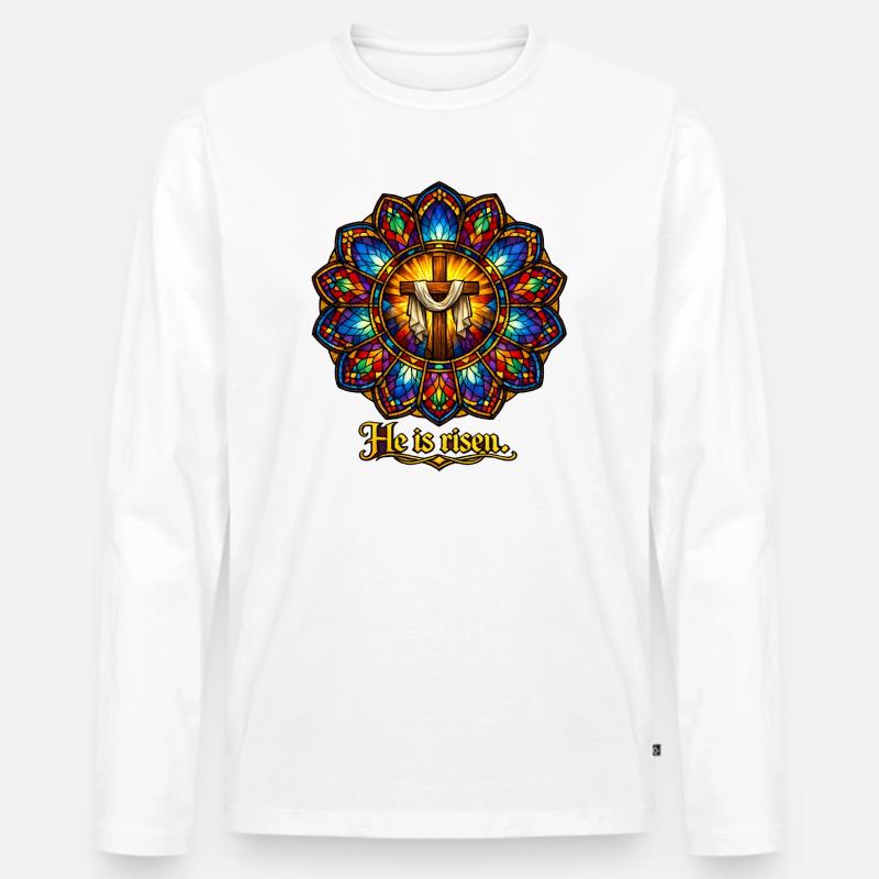 he is risen - Männer Premium Bio Langarmshirt - Weiß
