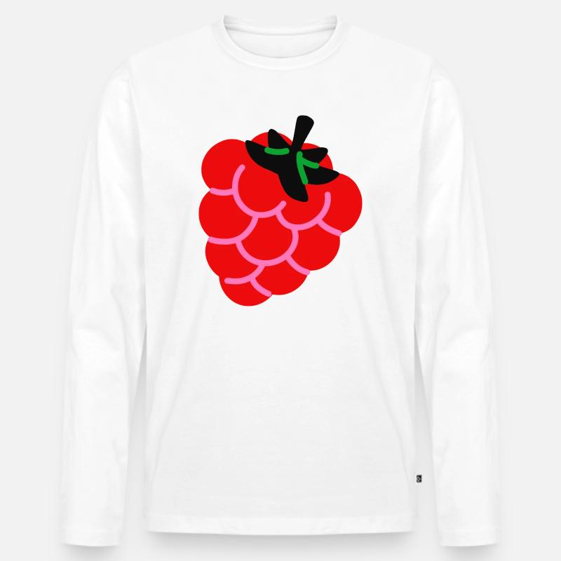 Raspberry Fruit Shirt Minimal Berry Design - Männer Premium Bio Langarmshirt - Weiß