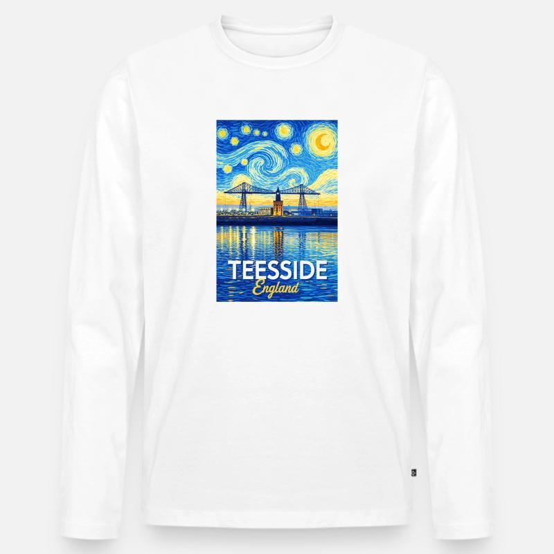 Teesside Neon-Brücke England - Männer Premium Bio Langarmshirt - Weiß
