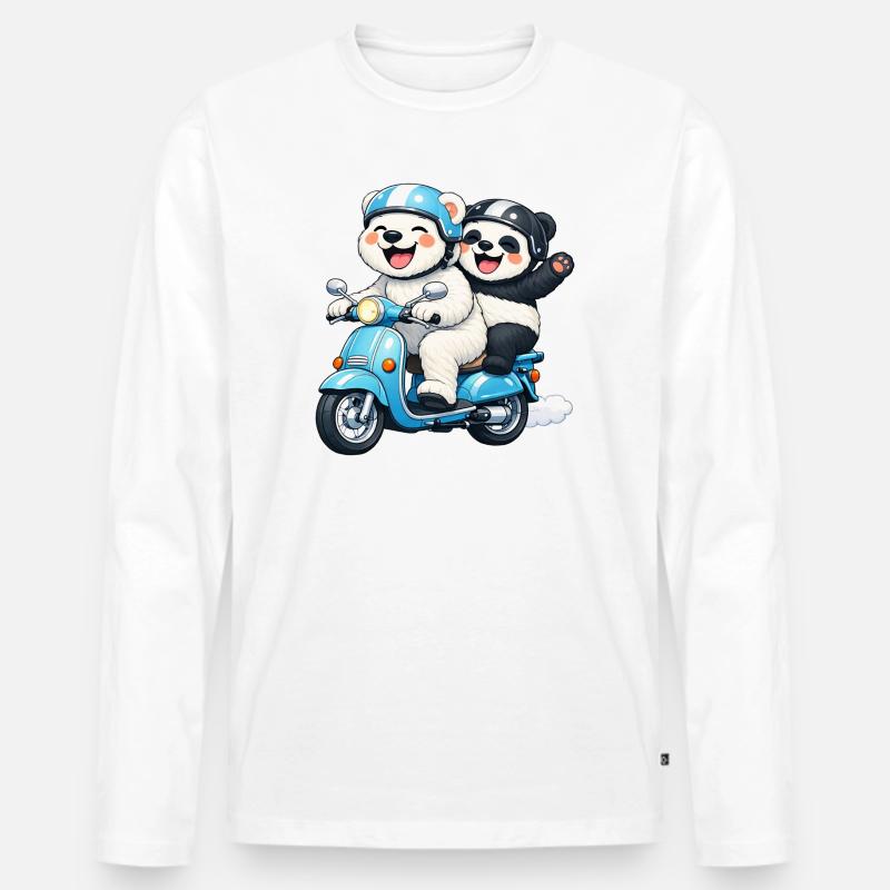 Orso Polare e Panda su uno scooter - Maglia a manica lunga ecologica premium da uomo - bianco