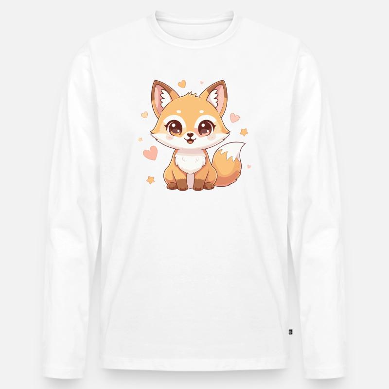 Kuschelfuchs mit Herzchen Charme - Männer Premium Bio Langarmshirt - Weiß