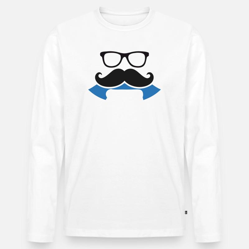 Hipster Schnurrbart Banner Logo - Männer Premium Bio Langarmshirt - Weiß