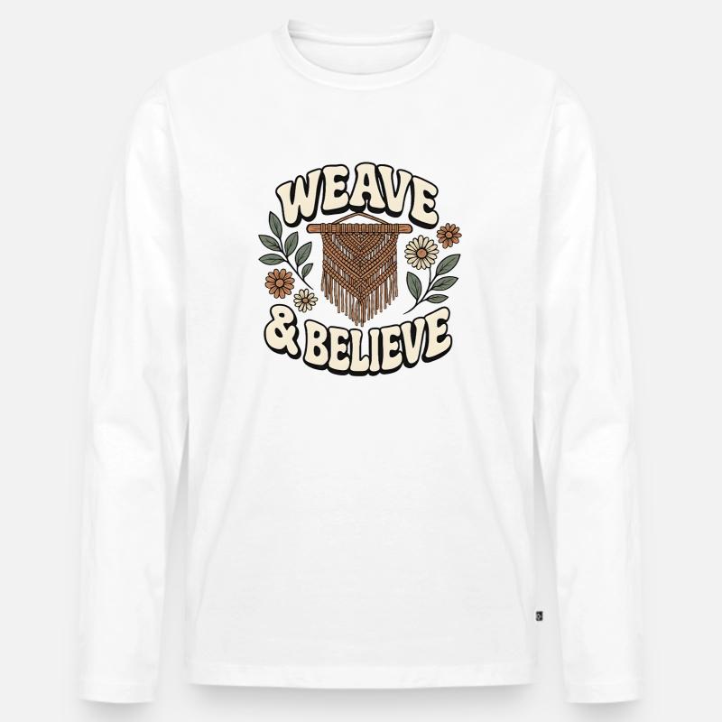 Weben & glauben | Makramee Boho - Männer Premium Bio Langarmshirt - Weiß