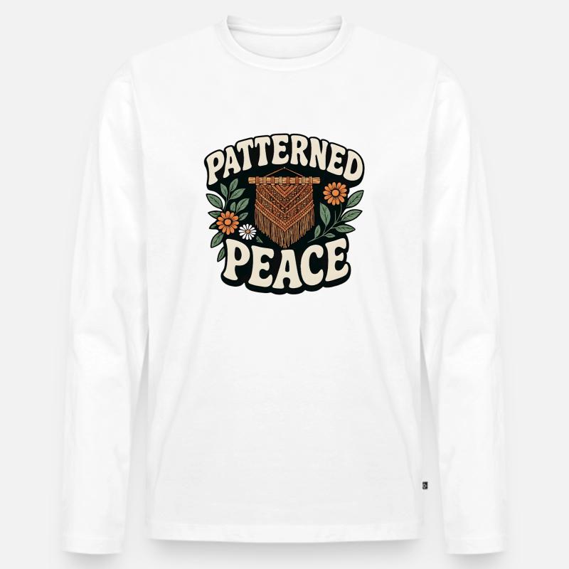 Gemusterte Ruhe | Makramee Boho - Männer Premium Bio Langarmshirt - Weiß