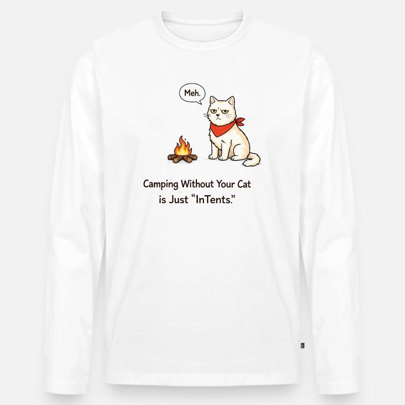 InTent Cat Camping Wortspieldesign - Männer Premium Bio Langarmshirt - Weiß