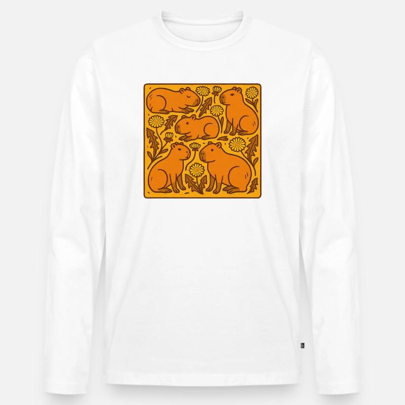 Capybara-Chor in Blüte - Männer Premium Bio Langarmshirt - Weiß