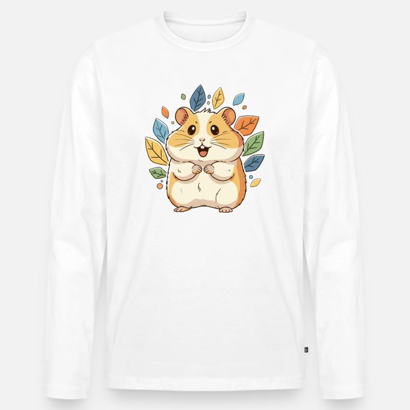 Kuscheliger Hamster mit Herbstblättern - Männer Premium Bio Langarmshirt - Weiß