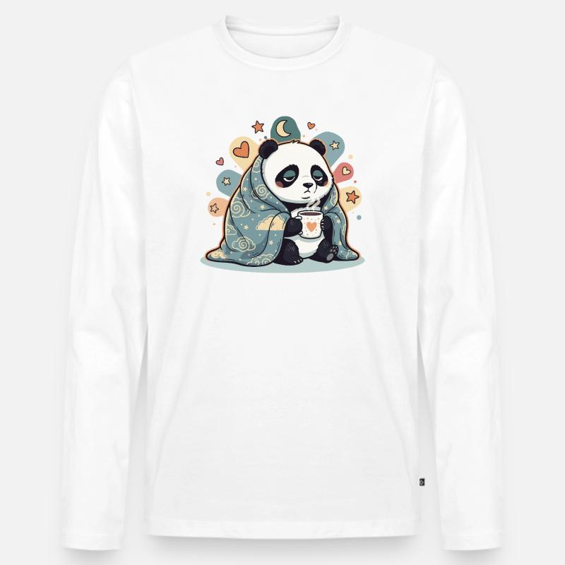Kuschelpanda unter Wolkendecke - Männer Premium Bio Langarmshirt - Weiß