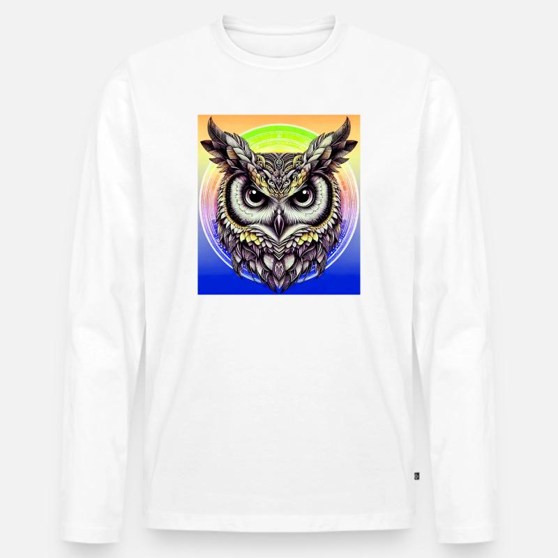Eule - Männer Premium Bio Langarmshirt - Weiß