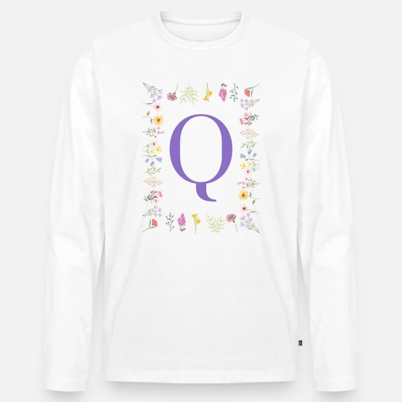 Monogramm "Q", florale Initialen - Männer Premium Bio Langarmshirt - Weiß