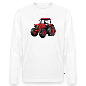 Roter Traktor Cartoon – Landwirtschaftsstil - Männer Premium Bio Langarmshirt - Weiß - Vorne - Nico (187cm)